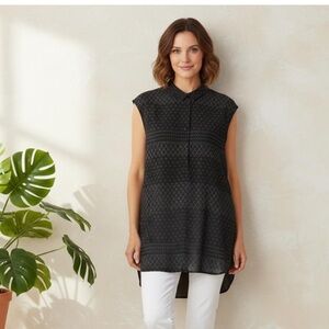 TWO BY VINCE CAMUTO GREY SLEEVELESS BUTTON DOWN COTTON/TENCEL TOP/BLOUSE TUNIC L